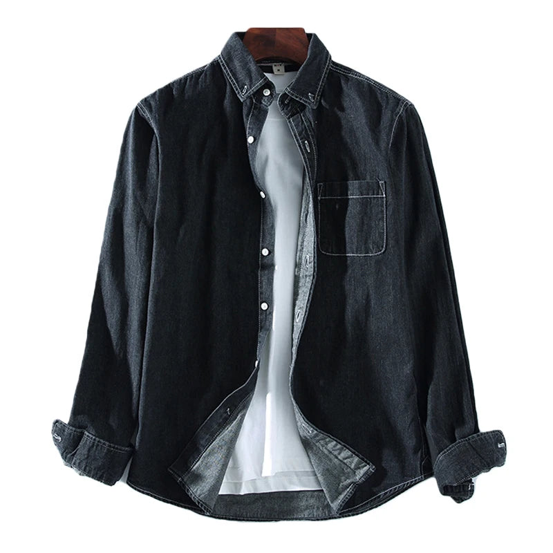 Camisa Moda Algodão Casual Slim Fit Cowboy Camisa de Manga Longa Roupas de Marca Masculina