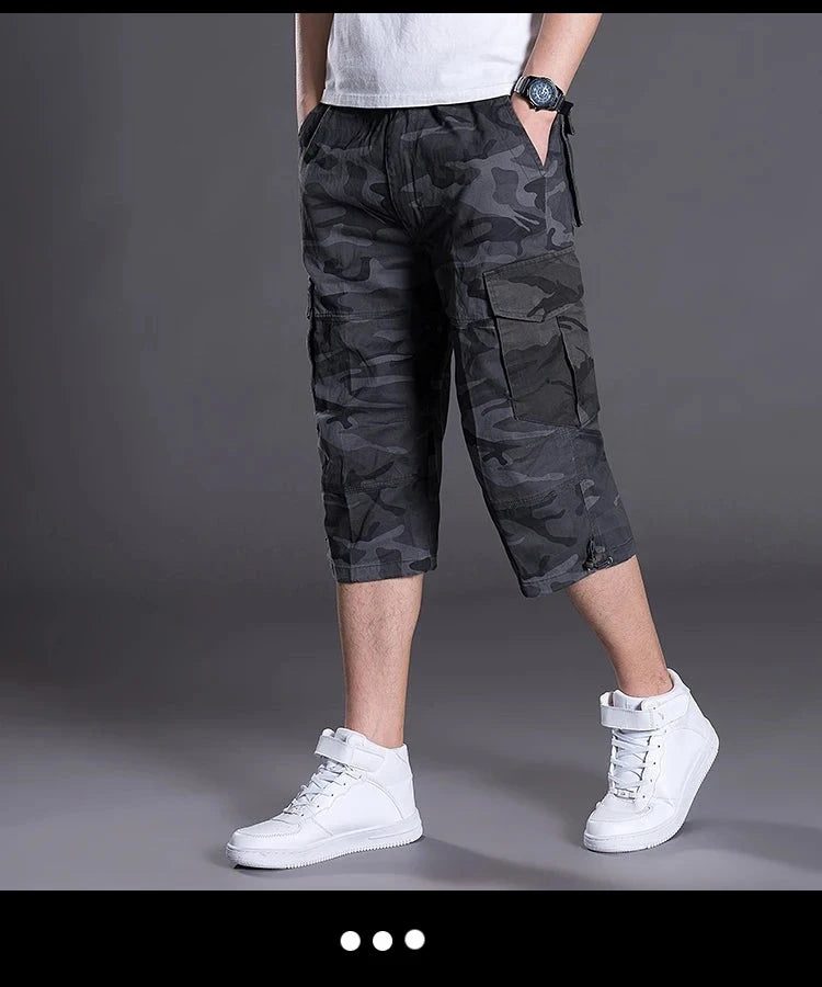 Calções de carga homens verão casual algodão multi bolsos calças curtas cortadas calças militares camuflagem shorts moda