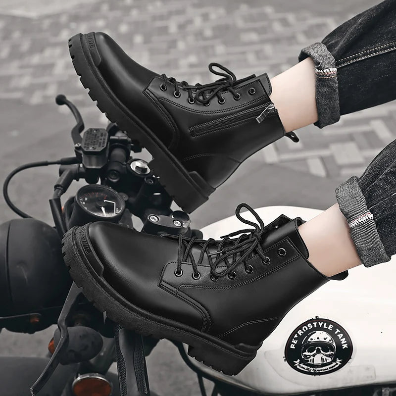 Bota de couro de masculina, botas curtas com renda,de motociclista sapatos de trabalho para jovens,alta qualidade.