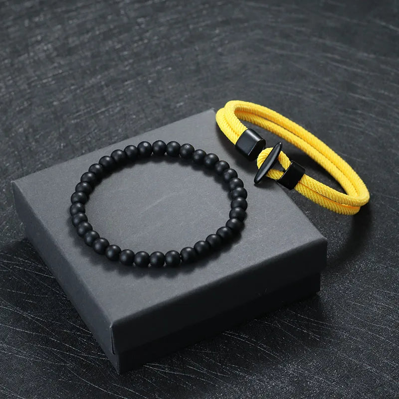 Pulseira Rústica Pedra Frisada Homens 4mm Pulseira Corda Masculina Pirata Acessórios Presente