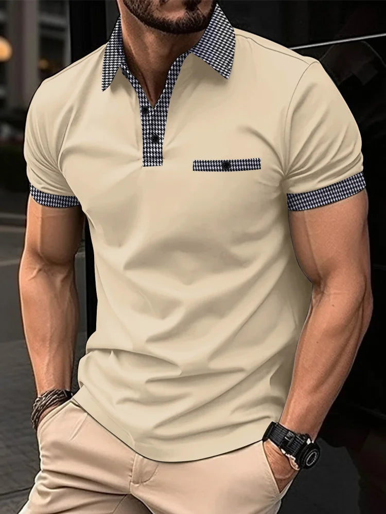 Nova polo masculina casual camisa de manga curta escritório moda lapela camisa masculina respirável