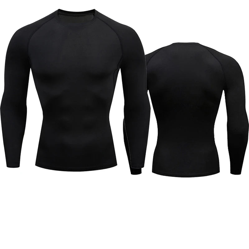 Camisa de compressão tecnologia de secagem rápida para homens, top esportivo, manga longa, segunda pele, treino de ginástica, curto fitness, camiseta de corrida