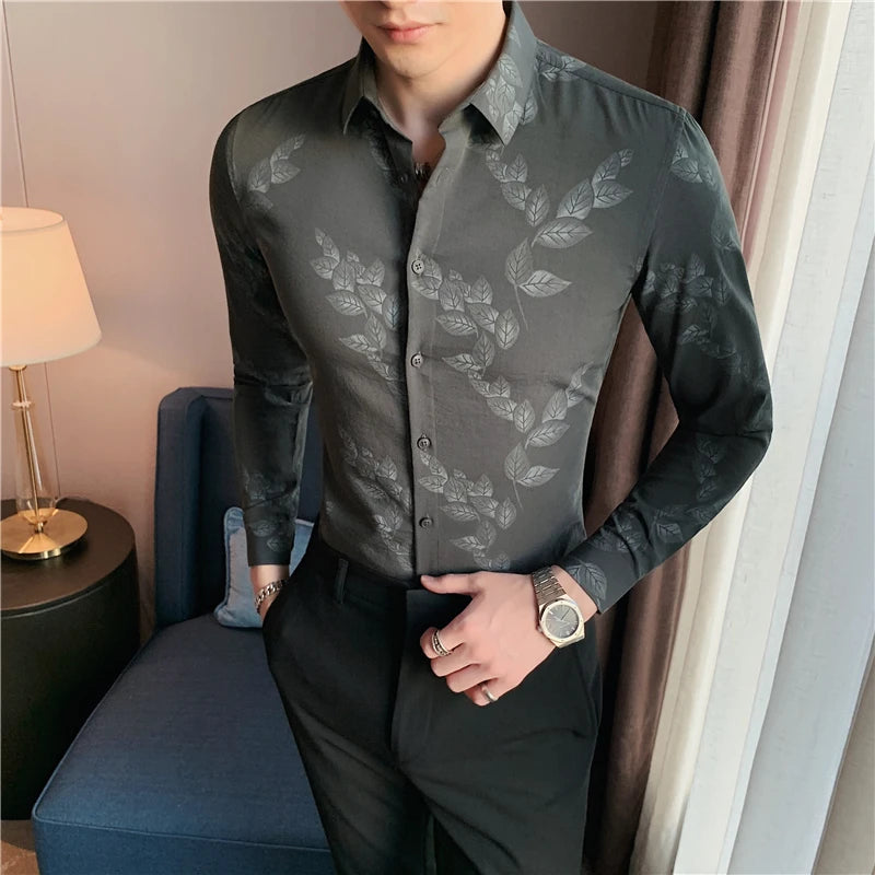 Camisa de manga comprida masculina,macia anti-rugas,elástica, slim fit, monocromática, estilo britânico, casual.