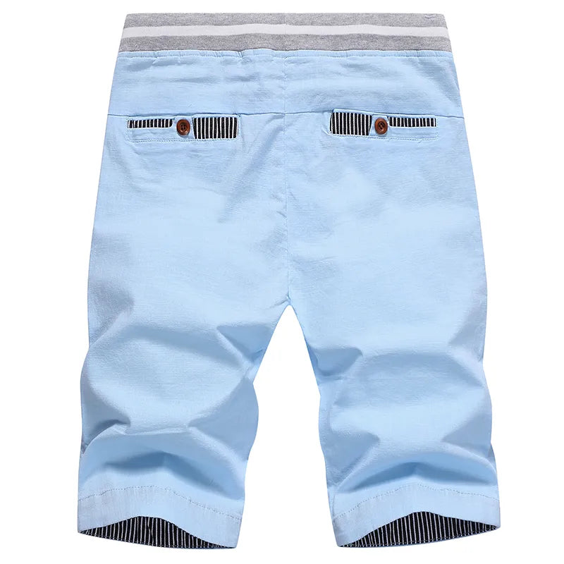 Bermuda de algodão casual para praia masculina, calção de, cordão, calção elástica na cintura, moda, verão