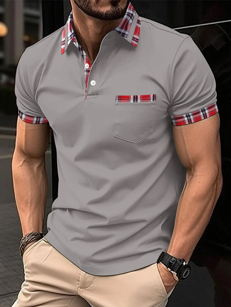 Nova polo masculina casual camisa de manga curta escritório moda lapela camisa masculina respirável