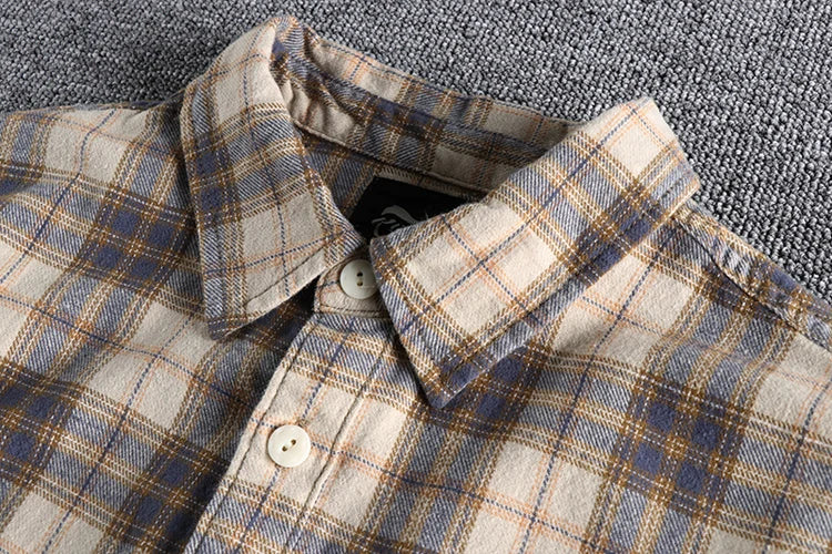 Camisa xadrez com ferramentas retrô masculina, jaqueta American, lixamento de flanela confortável, casual, outono e inverno