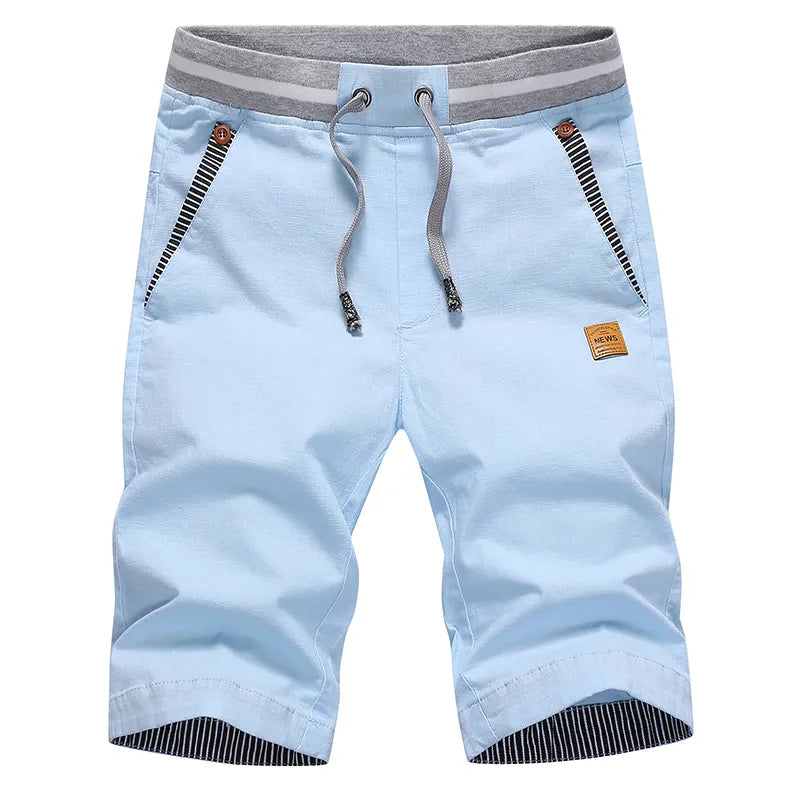 Bermuda de algodão casual para praia masculina, calção de, cordão, calção elástica na cintura, moda, verão