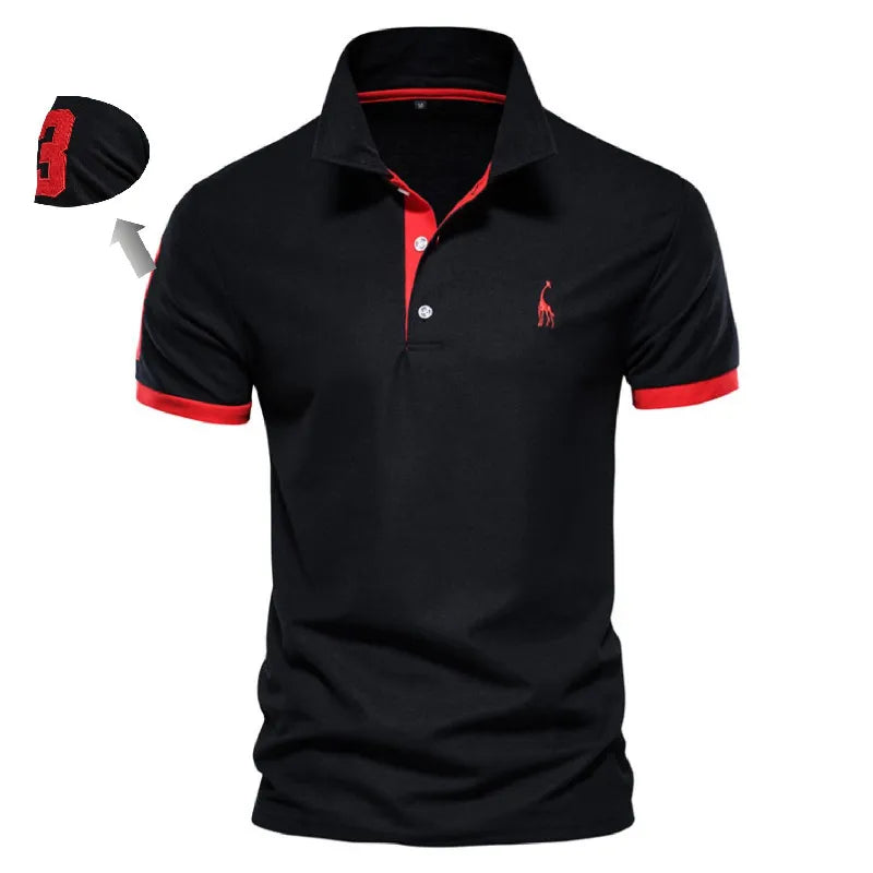 Camisa polo masculina casual cor sólida fino ajuste nova moda masculina verão..