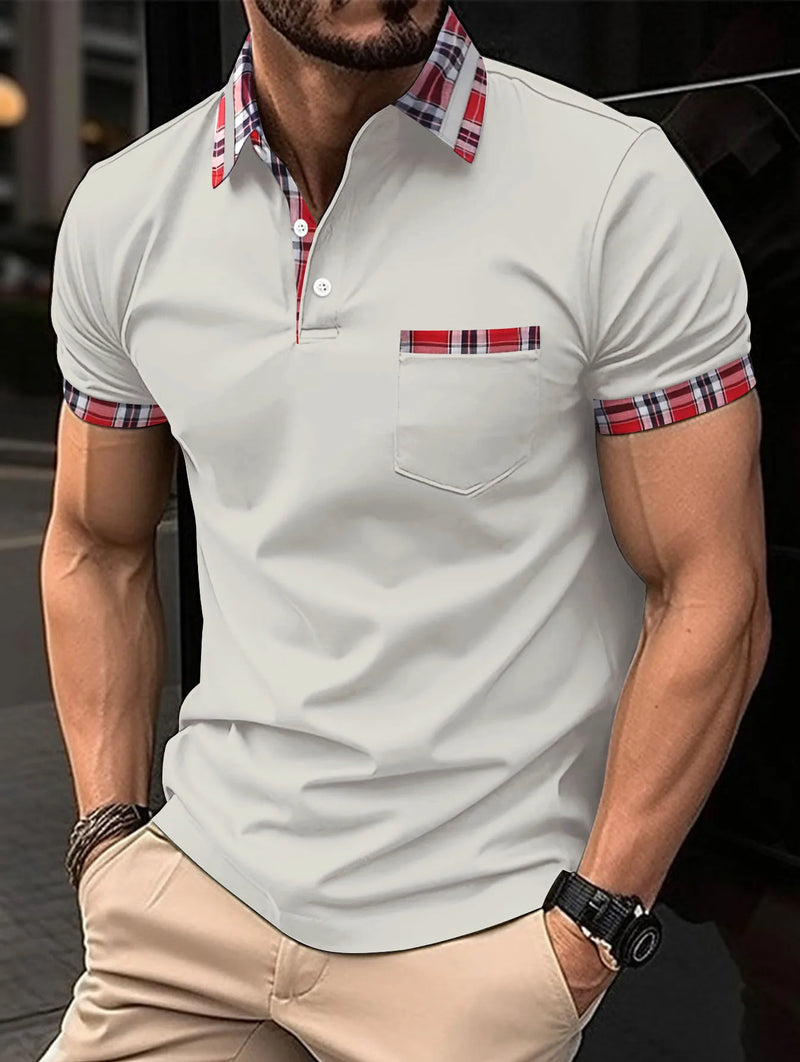 Nova polo masculina casual camisa de manga curta escritório moda lapela camisa masculina respirável