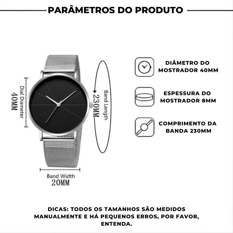 Relógio masculinlo aço inoxidável quartzo relógio de pulso, prata pulseira relógios, malha cinto, calendário, negócio, luxo, moda