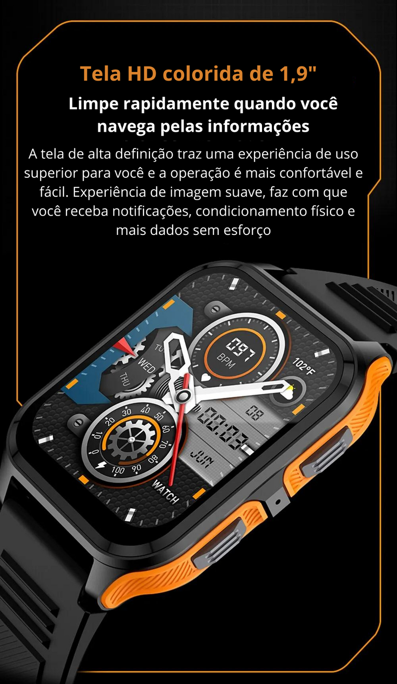 Relógio SportWatch Pro inteligente para homens, chamada bluetooth, smartwatch para xiaomi, android, ios, ip68 relógio de fitness impermeável, 1.9"