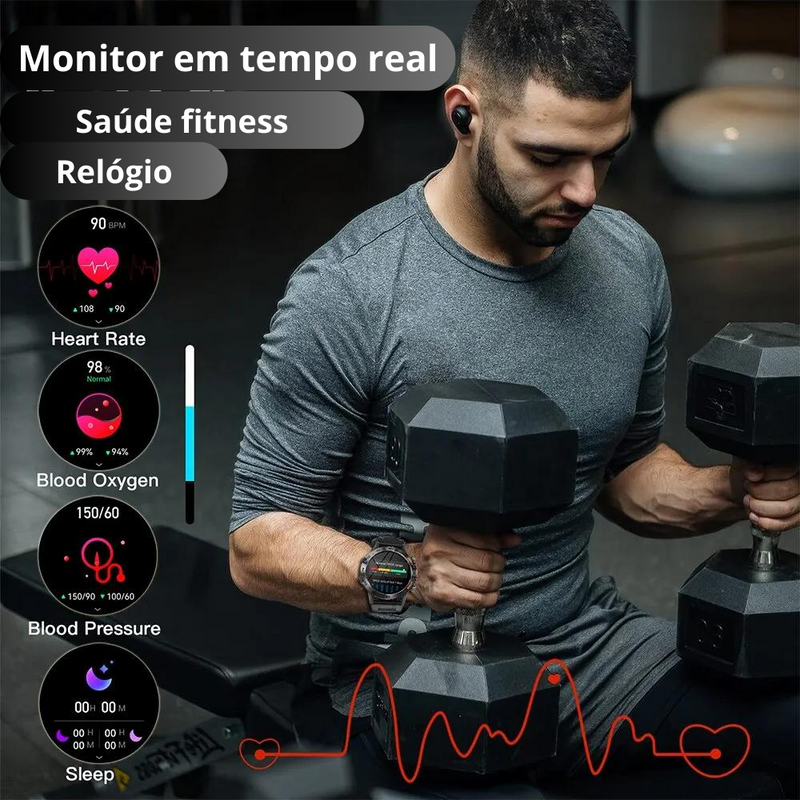 Relógio Inteligente rico em funções em Aço inoxidavél para Homens, Chamada Bluetooth, Rastreador de Fitness Esportivo, Smartwatch IP68 à Prova D 'Água para Android IOS, K52, 1.39"